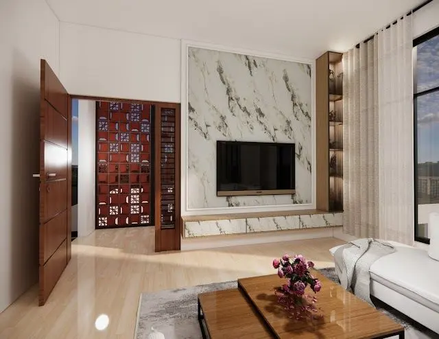 Living room interior design by Golden Homes Constructions, Bangalore